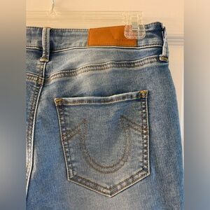 True Religion Light Blue High Rise Jeans with Brown Patch